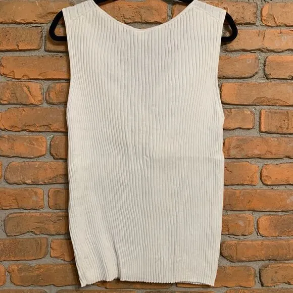 Old Navy Sweater Tank‎ Women's Size XL White Ribbed Sleeveless Perfect Fit Y2K - Image 2