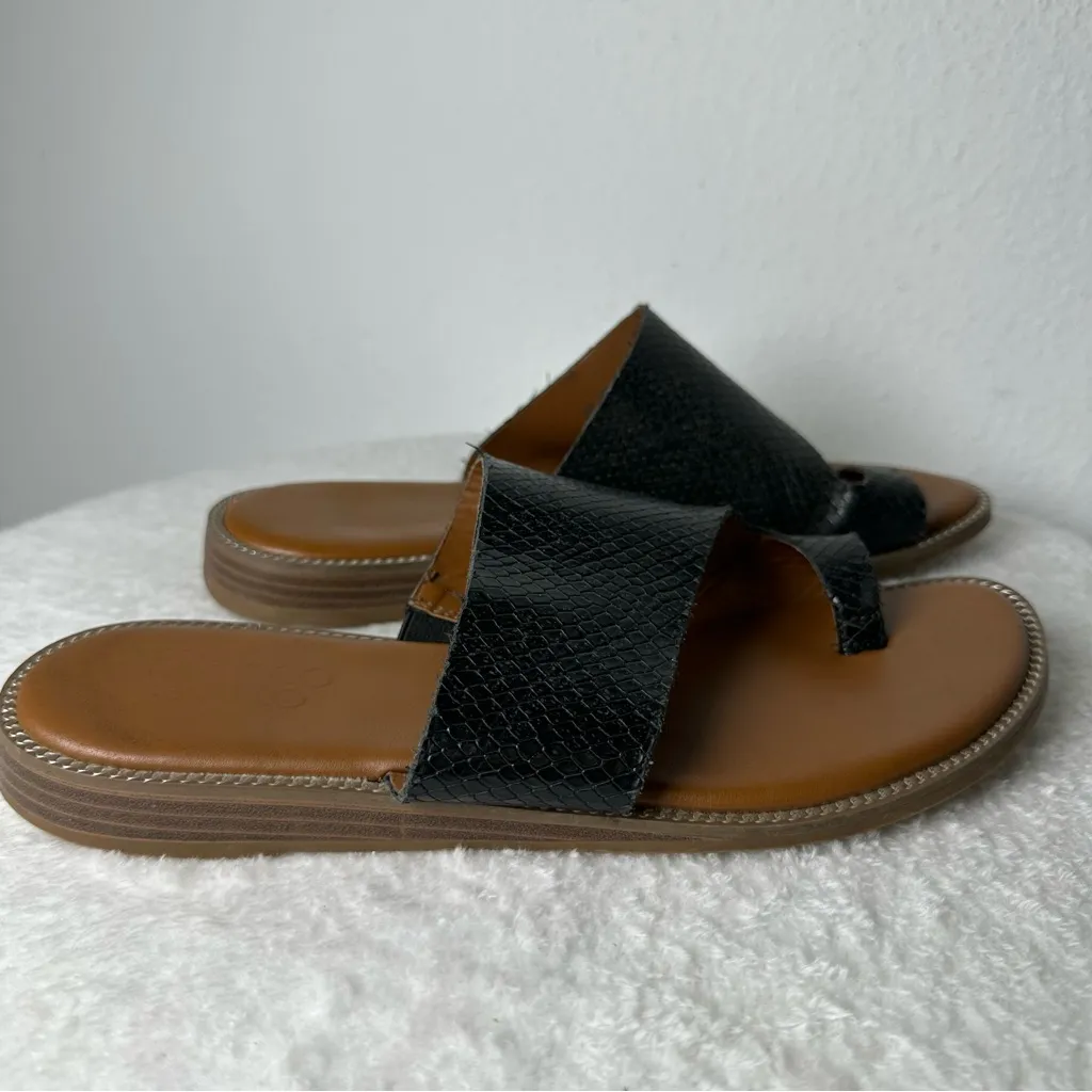 Franco Sarto Black Upper Leather Sandals Snakeskin Embossed Size 7 - Image 5