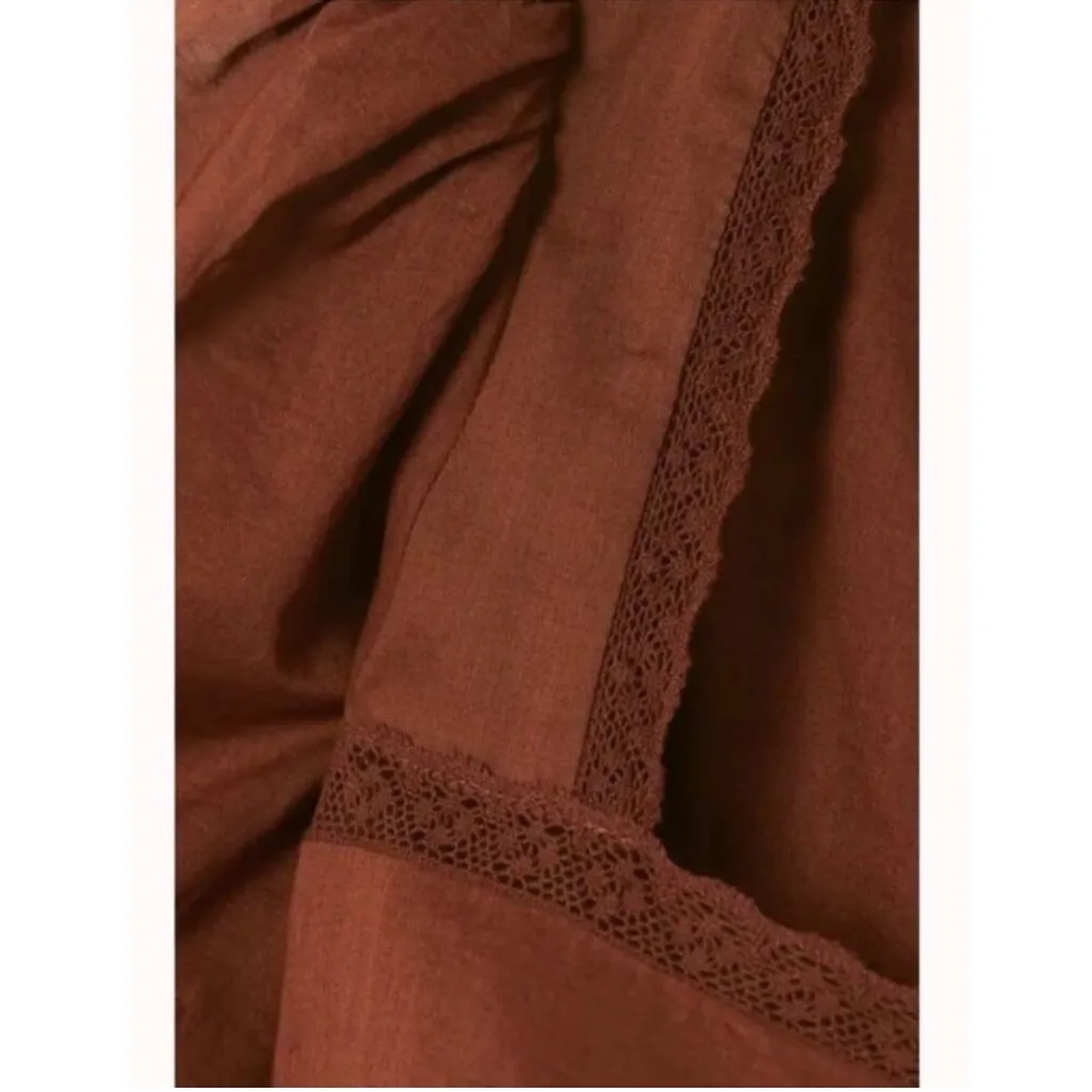 Reformation Bekkah Crocheted Lace Trim Organic Cotton Midi Dress in Cinnamon XS - Image 12