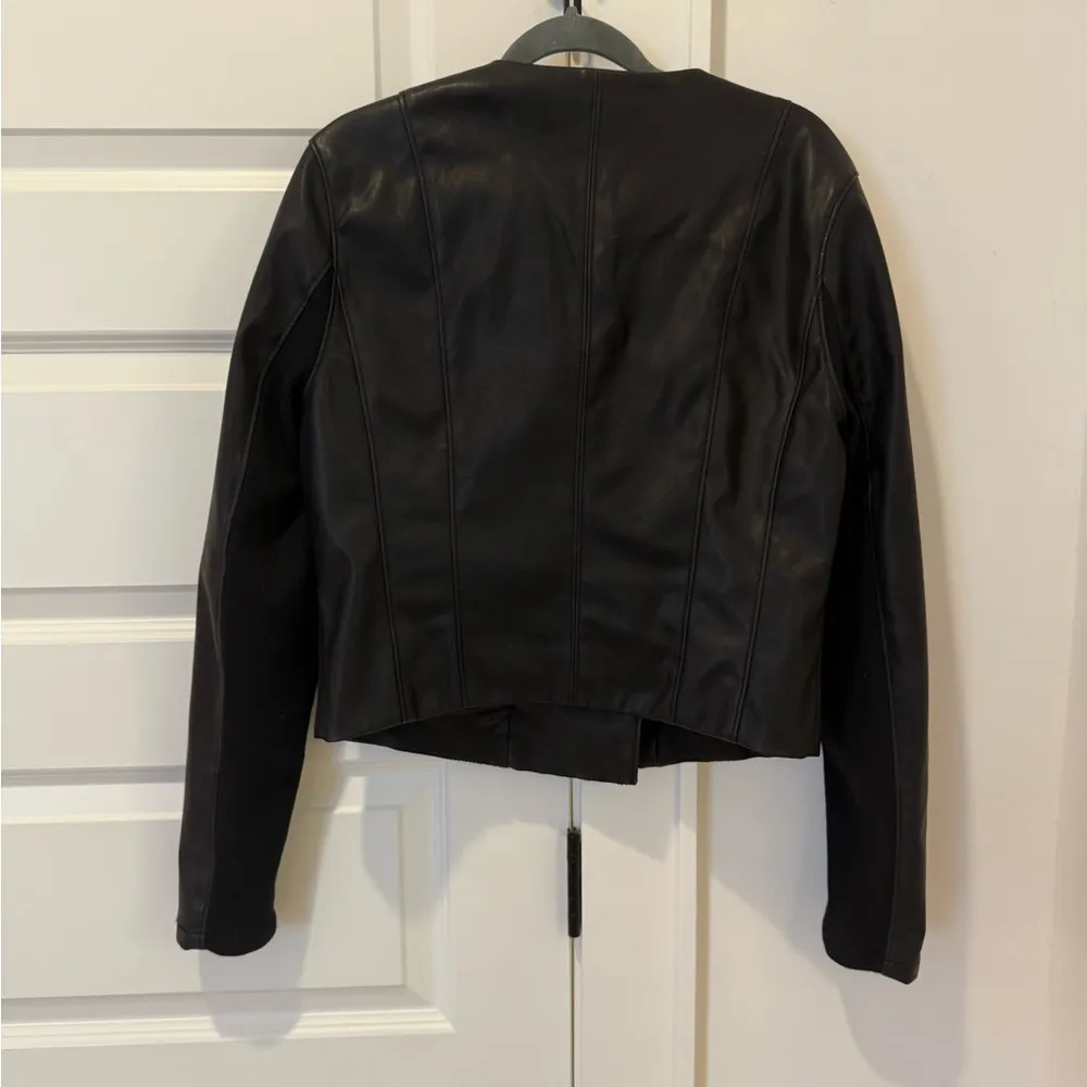 Blank NYC Black Leather Biker Jacket with Asymmetrical Zipper - Image 4