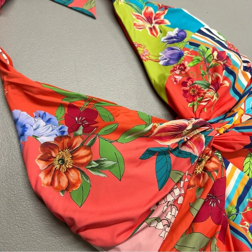 Johnny Was Color Twist One Piece Swimsuit Boho Chic Tie Neck Colorful XS NWT - Image 10