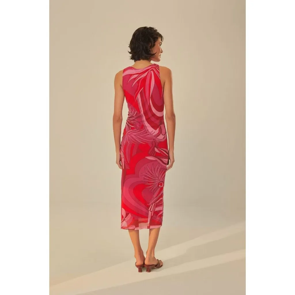 NWT Farm Rio Endless Summer Tulle Floral Flower Midi Dress Size L Pink Red - Image 4