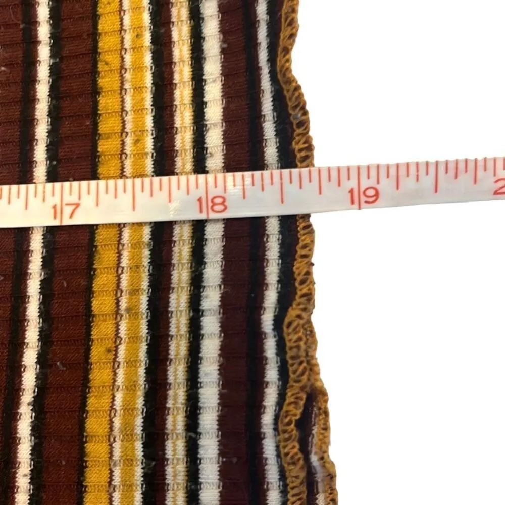 Pinc Y2K Brown Yellow Stripe Long Sleeve Crewneck Ribbed Crop Top Large Grunge Brown - Image 6