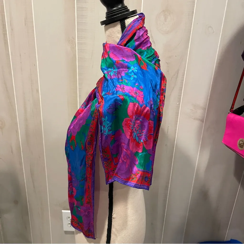 Beautiful vintage 80s-90s silk floral abstract scarf Liz Claiborne 10.5” x 52” - Image 7