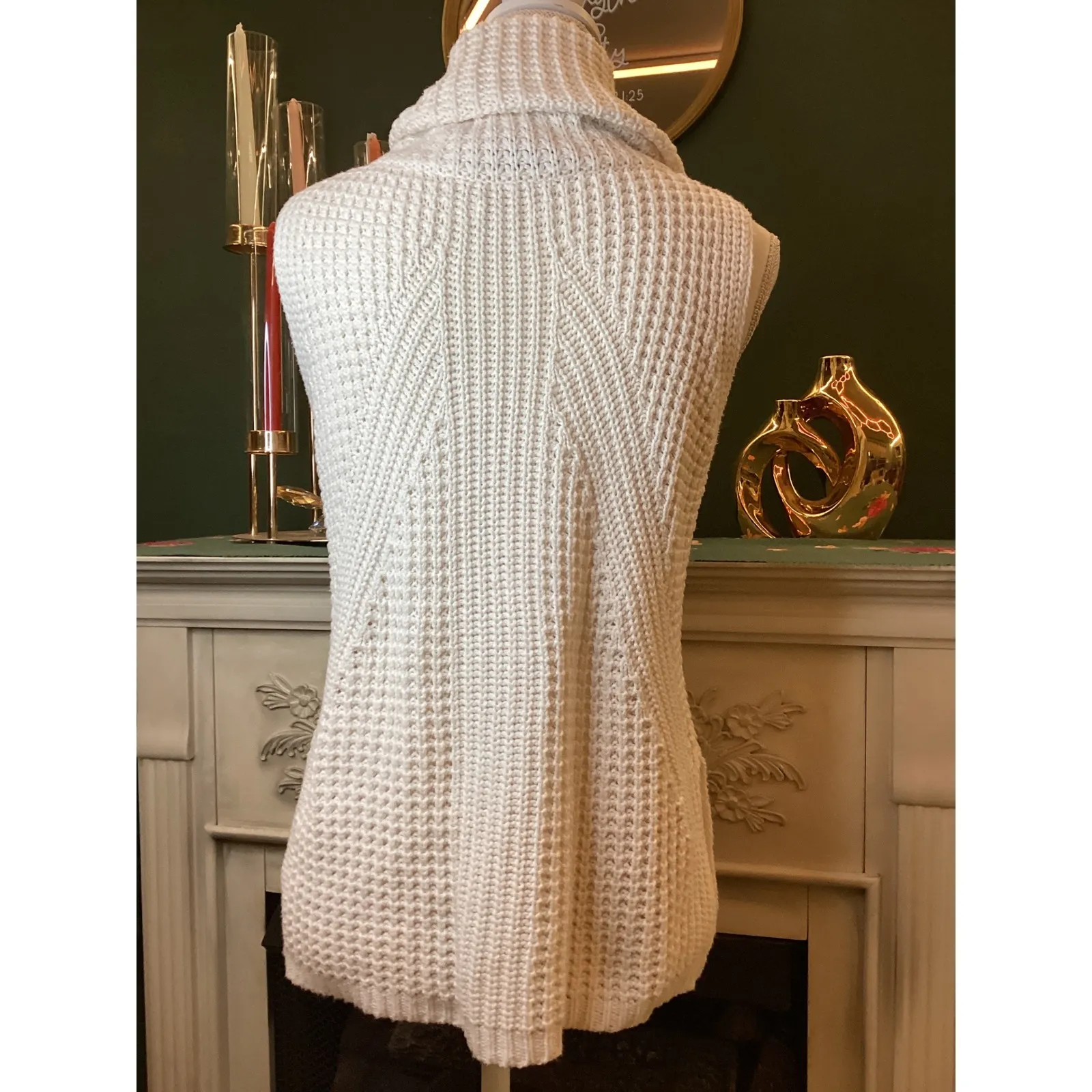 Charming Charlie Cream Waffle Knit Cowl Neck Sleeveless Sweater Tunic Top S - Image 2