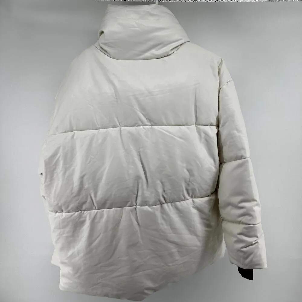 Urban Outfitters Avec Les Filles Faux Leather Puffer Jacket Button Down White M - Image 9