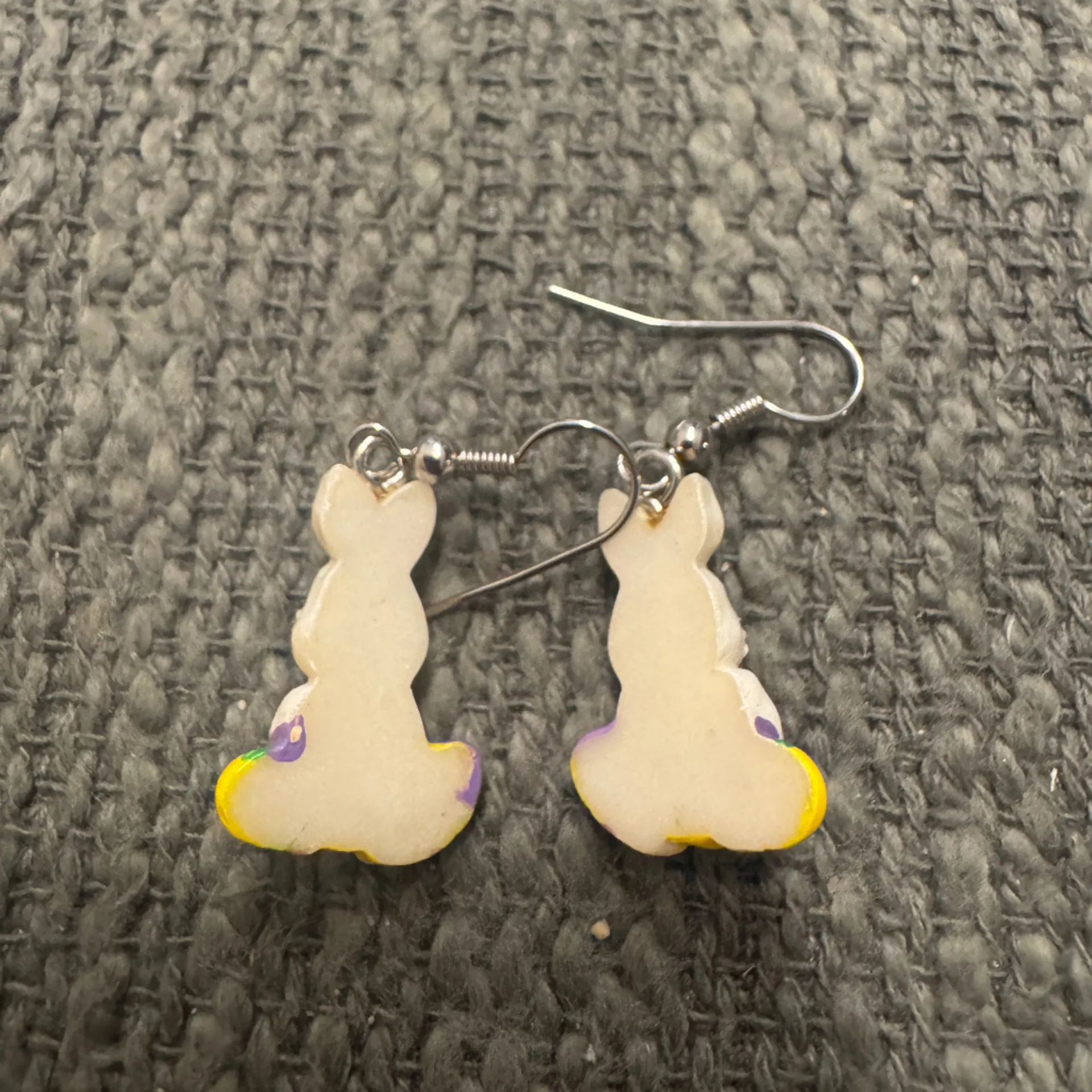 Vintage Cute Bunny Earrings with Easter Egg Design White - Image 3