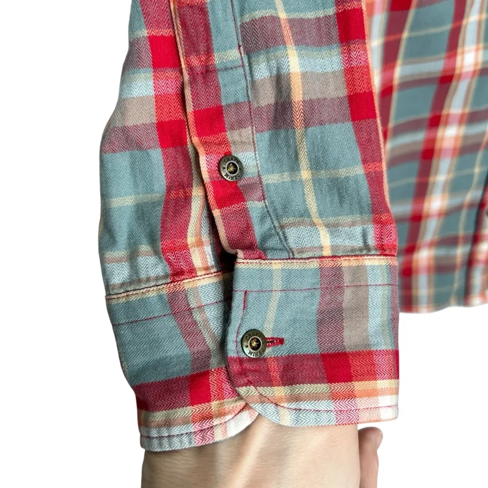 CHAPS Denim Red, Slate Green & White Plaid Button Front Shirt - Image 3