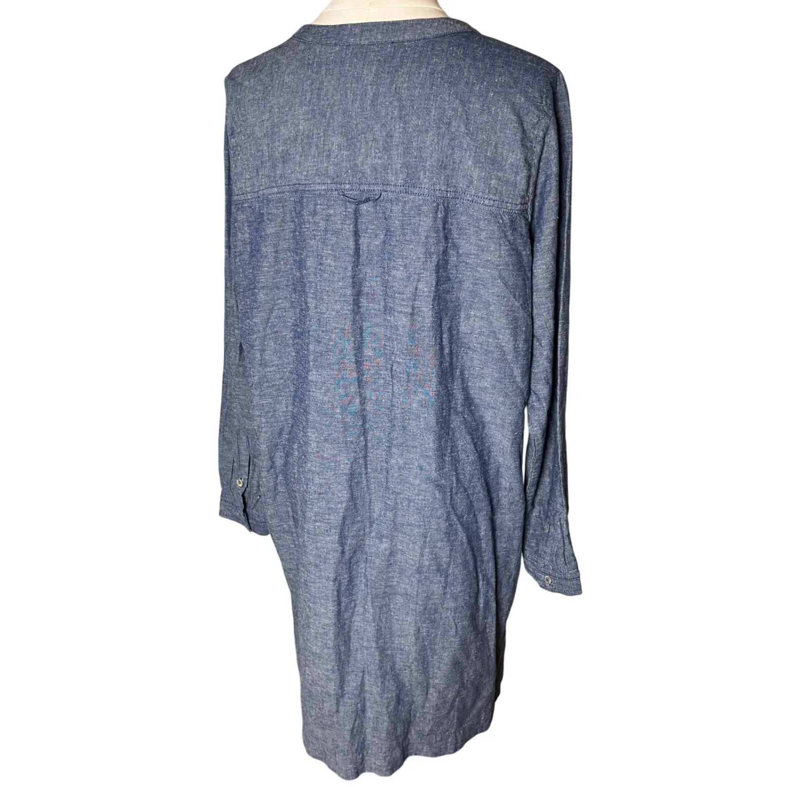 Roots Canada Chambray Linen Cotton Tunic Shirt Dress‎ Blue L Minimalist Fall - Image 3