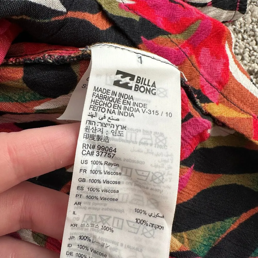 Billabong pink, black, orange & green tropical print mini dress size XS - Image 8