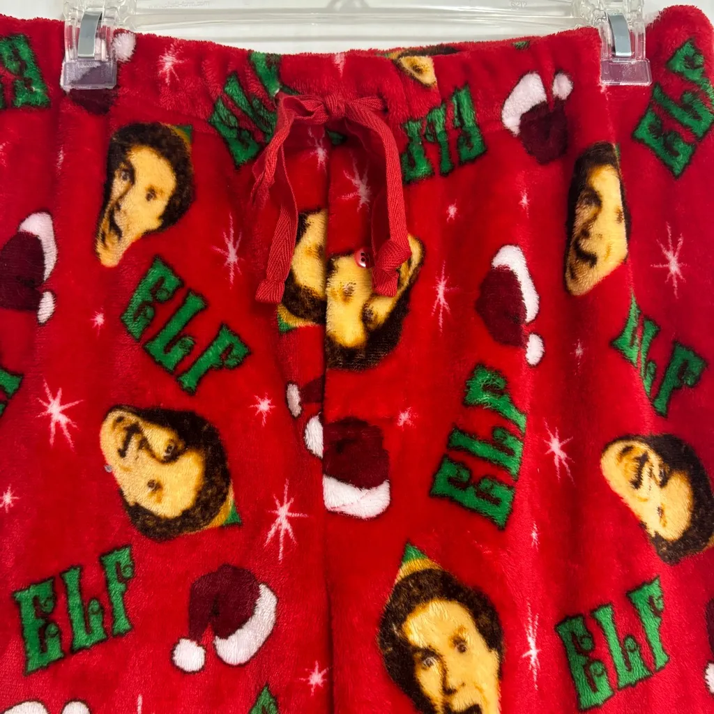Elf Fleece Sleep Lounge Pants Adult Sm Christmas Holiday Comfy Cozy drawstring Red - Image 3