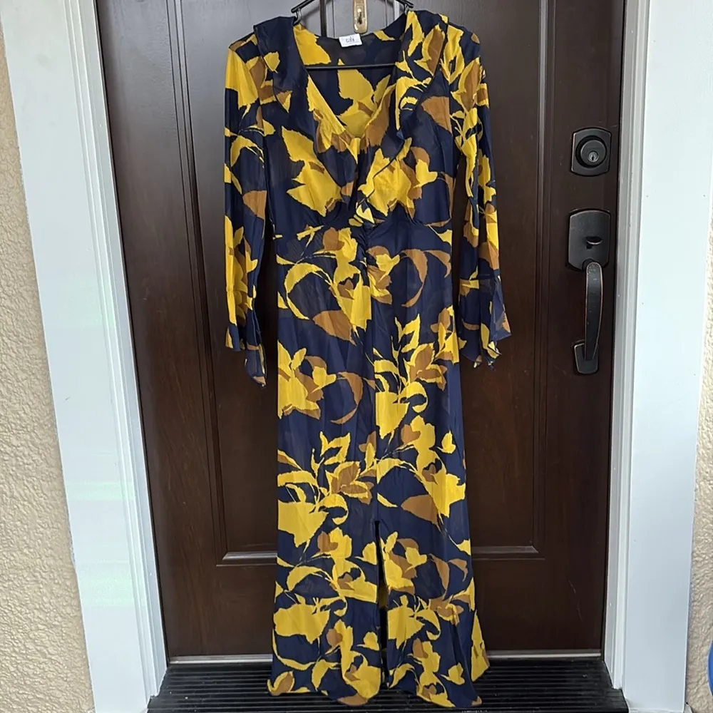 EUC CAbi Midnight Strech Dress Navy Gold Size XS - Image 4