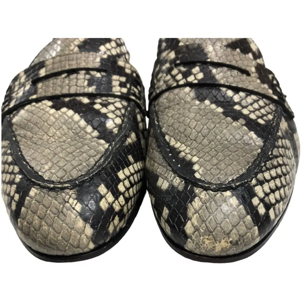 J Crew Academy Penny Loafer Mules in Snake Embossed Leather 6-1/2 EUC - Image 7