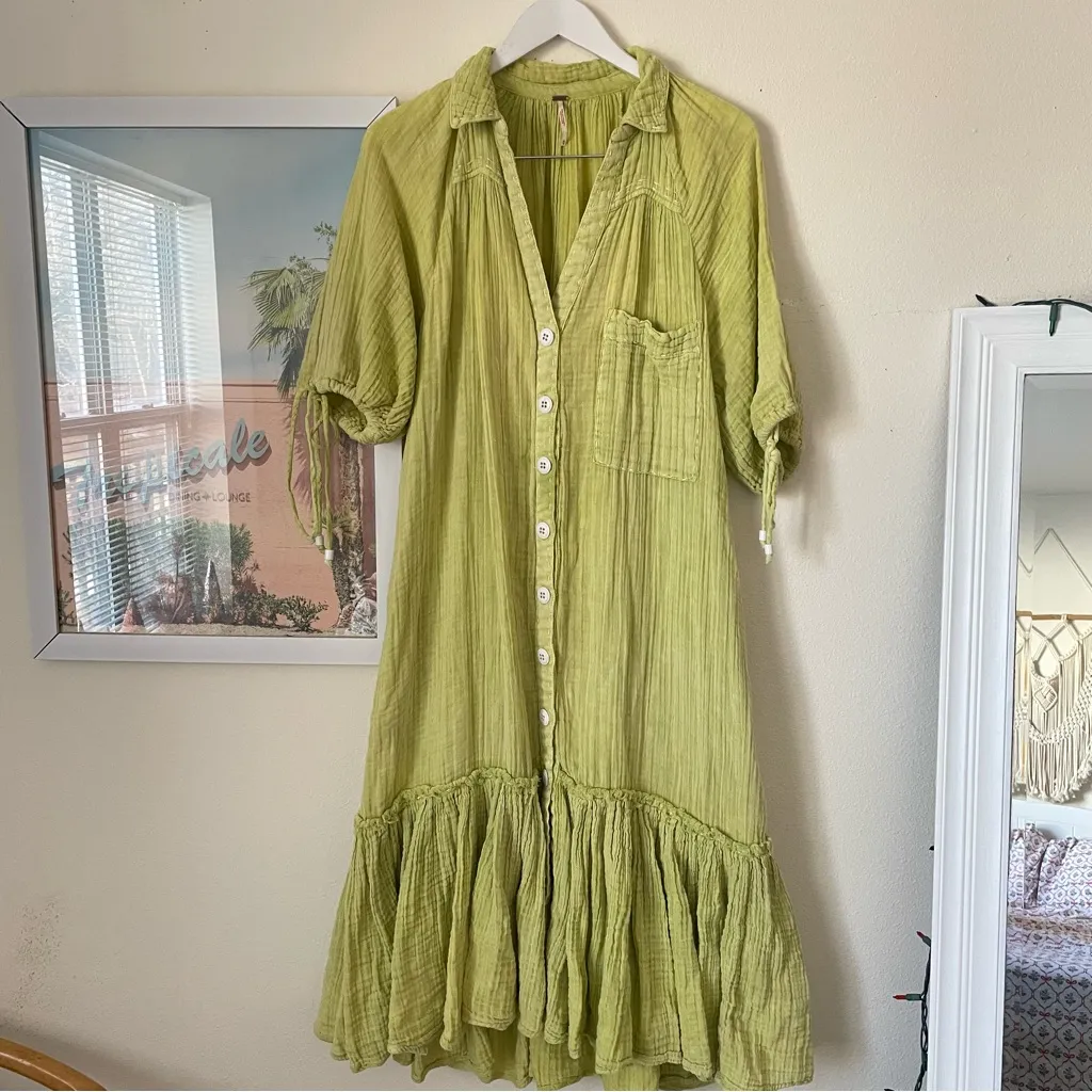 Free People Maya Gauze Cotton Shirt Dress in Medium - Image 4