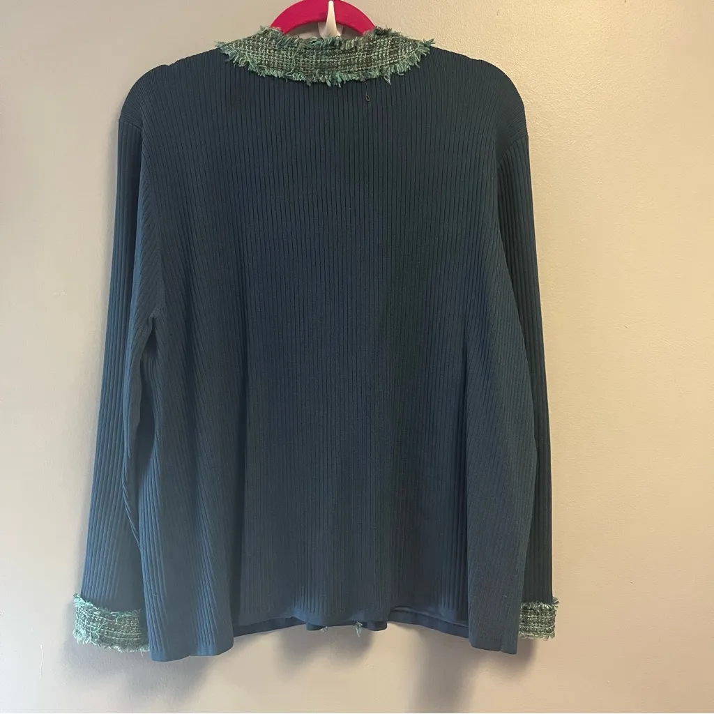 Elana by Tanner Blazer Navy Knit V Neck w/ Pattern Silk Blend Sz 2 EUC Blue - Image 8