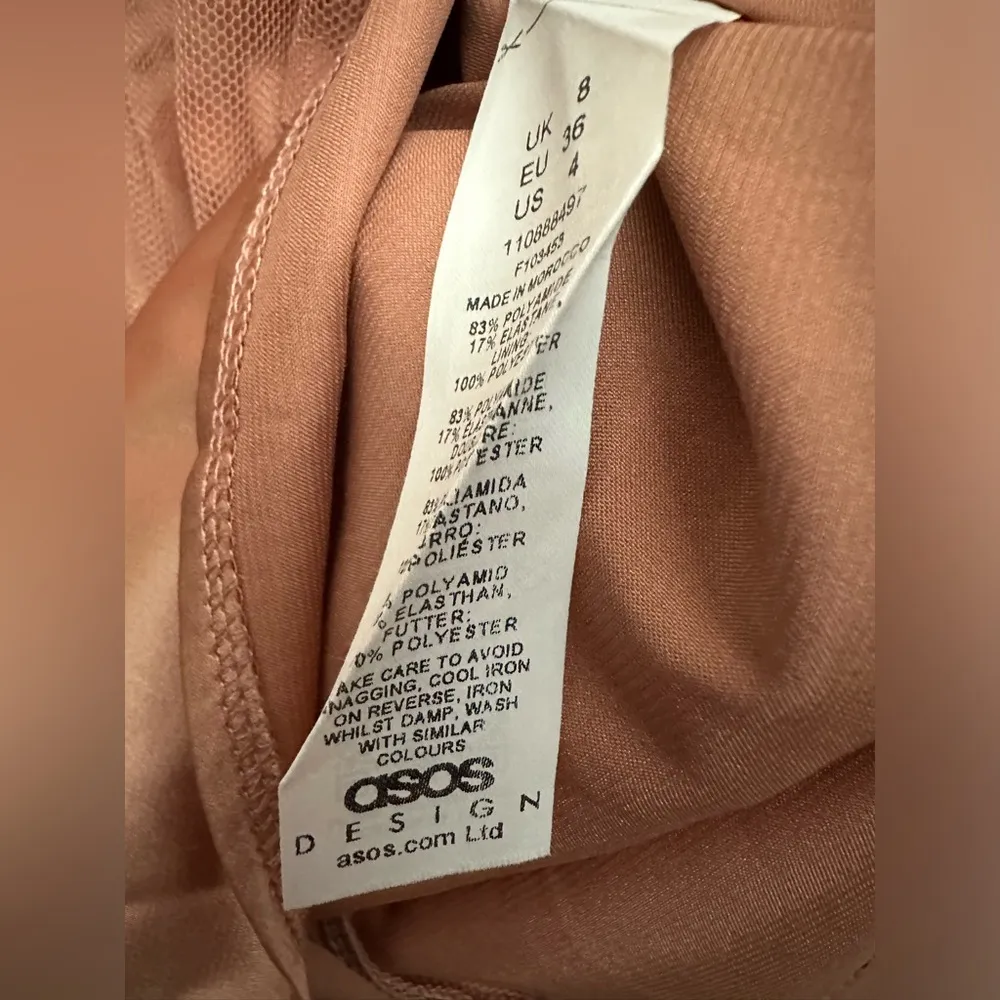 ASOS Design Tiered Satin Mesh Mini Dress Size 4 Dusty Pink Long Sheer Sleeve NWT - Image 6