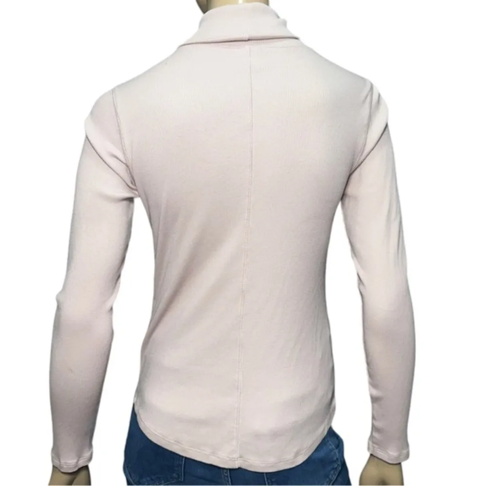 Magaschoni Women’s Size M Pale Pink Ribbed Long Sleeve Turtleneck Shirt Top - Image 4