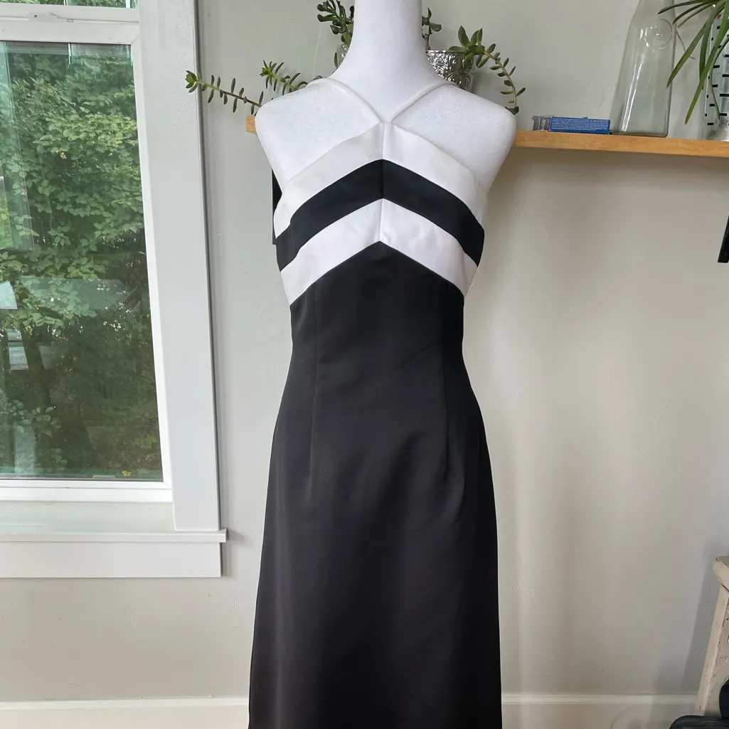 Vintage 90’s Formal Dress Black and White Stripe Floor Length Gown Size 5/6 NWT - Image 7