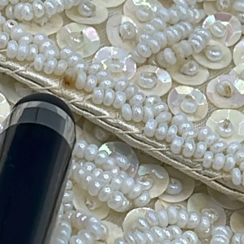 Vintage cream satin beaded clutch White - Image 5
