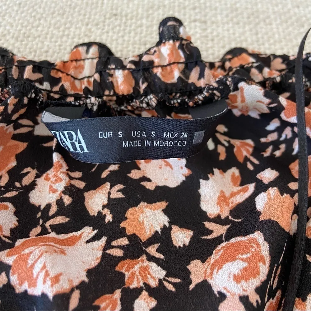 Zara Pink Black Floral Long Puff Sleeves Cottagecore Mini Dress - Image 7