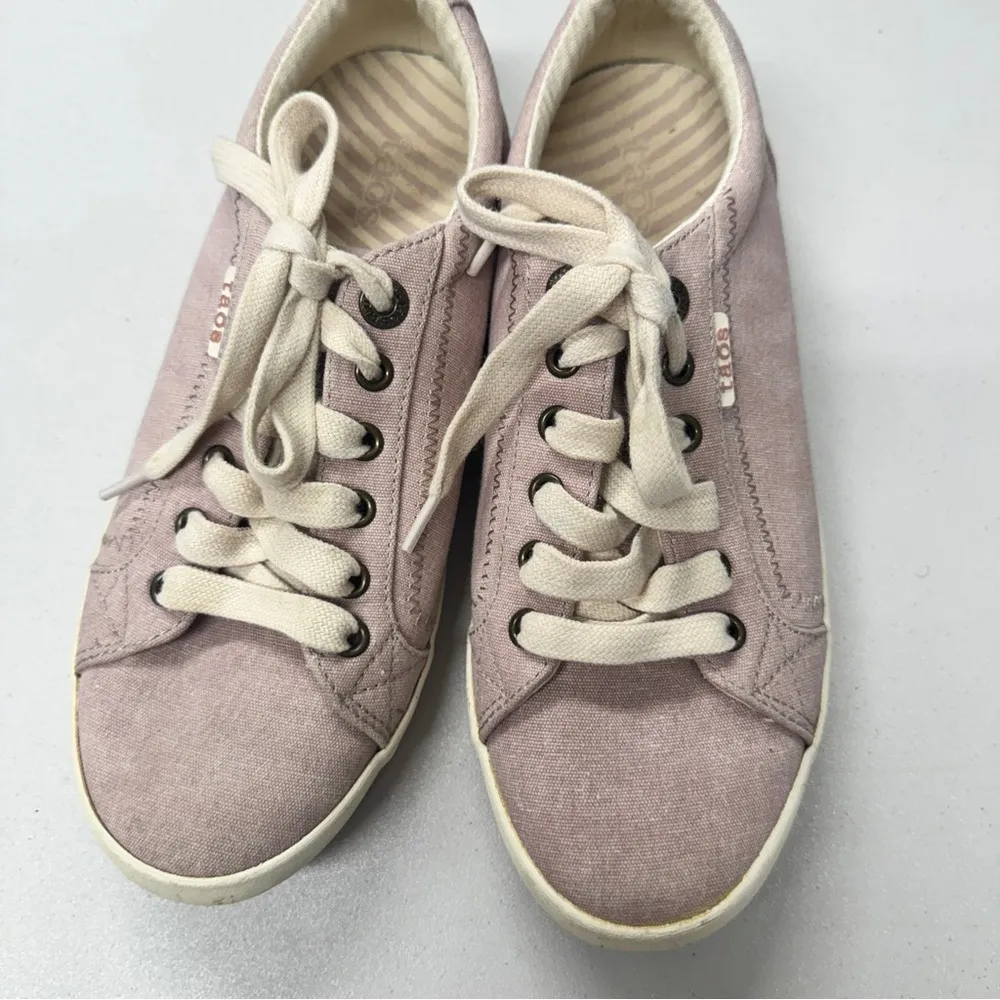 Taos Pink Canvas Lace Up Sneakers Womens 8 Comfort Shoes Casual Beachy Flats - Image 3