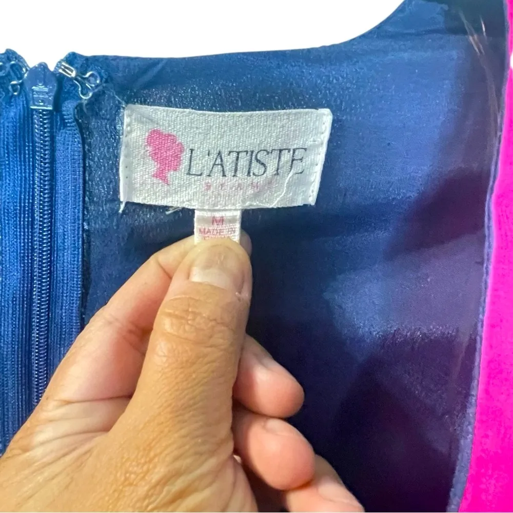 L'ATISTE MULTI COLOR STRIPE ANS FLORAL CHIFFON ROSY MAXI DRESS SIZE: M PINK BLUE - Image 12