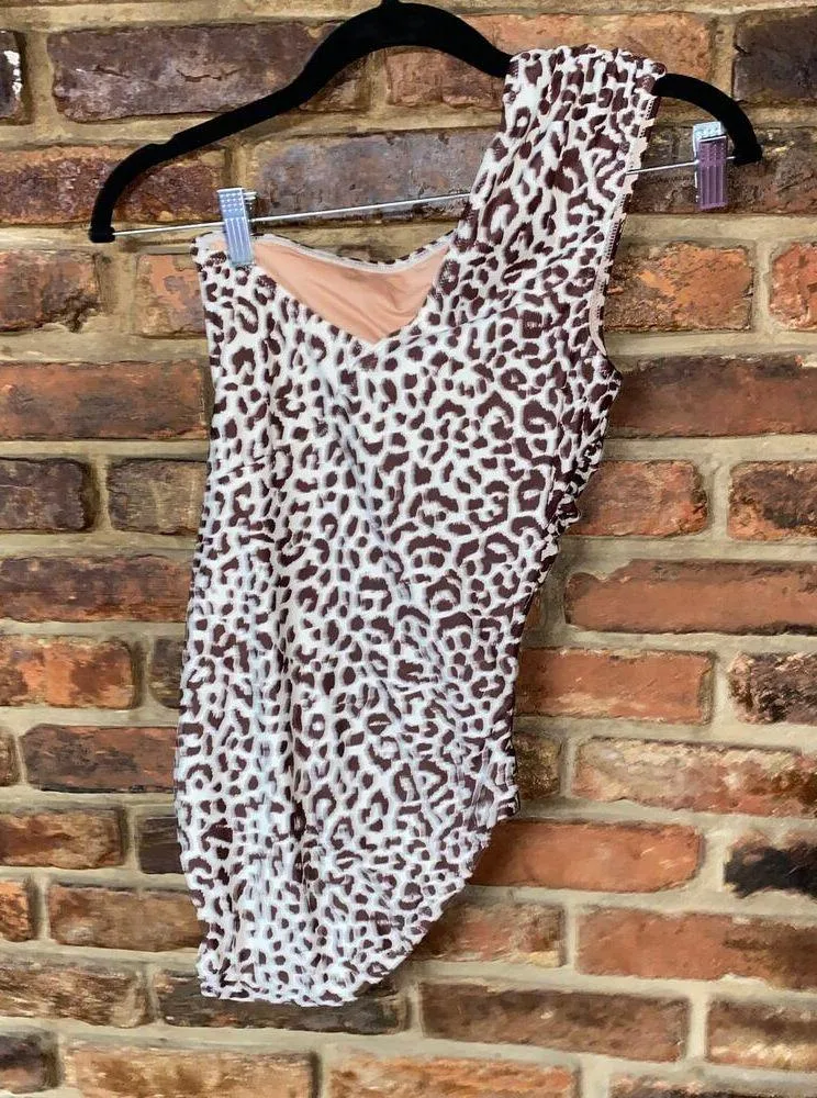 New J. Crew Leopard Print One Shoulder Ruched One-Piece Swim Bathing Suit Size 2 - Image 5