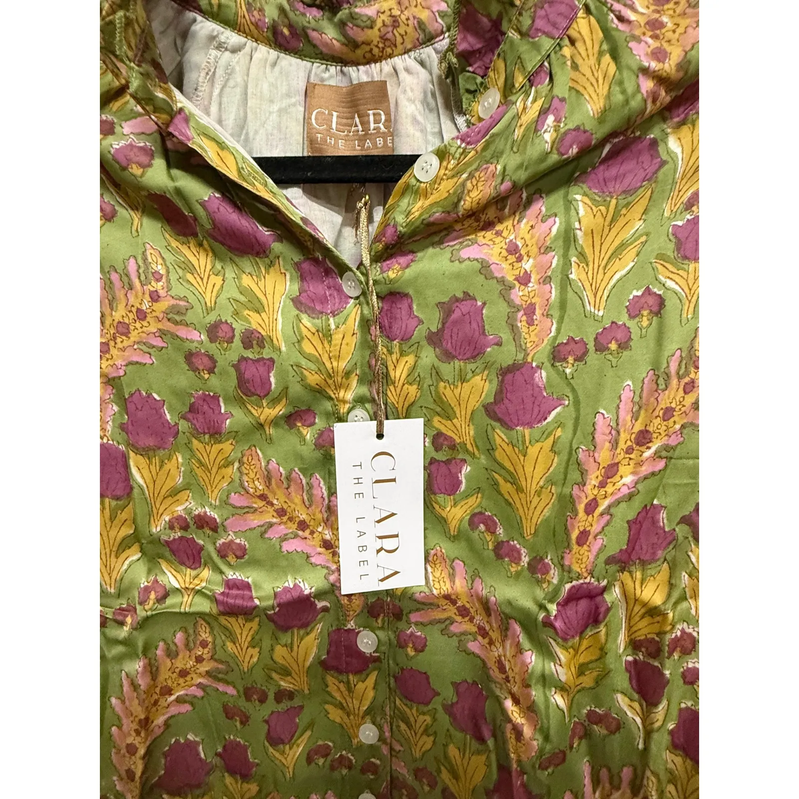 Clara The Label Blouse Size Medium NWT Green Floral Boho Cotton Blend Top - Image 7