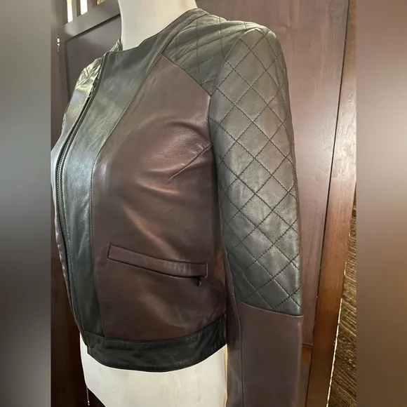 Joe’s Jeans Two-Tone‎ Motorcycle Leather Jacket size small - Image 2