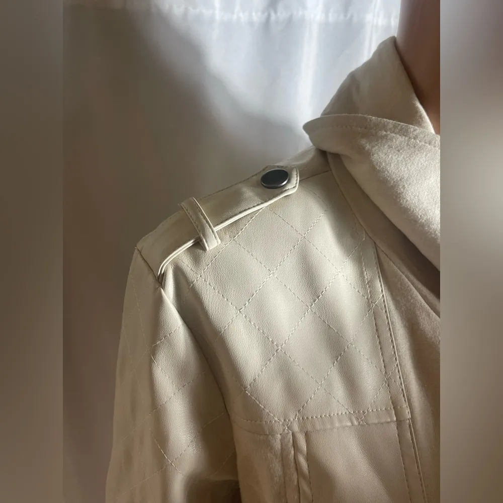 Ookie & Lala Women's Size S Mix Media Drape Front Moto Jacket Color Stone NWT - Image 7