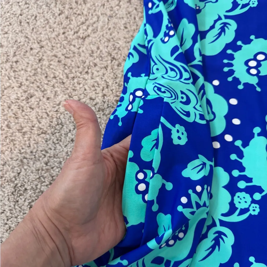 All For Color UPF50 Birds of a Feather Sun Dress Small Blue Aqua Resort Travel - Image 9