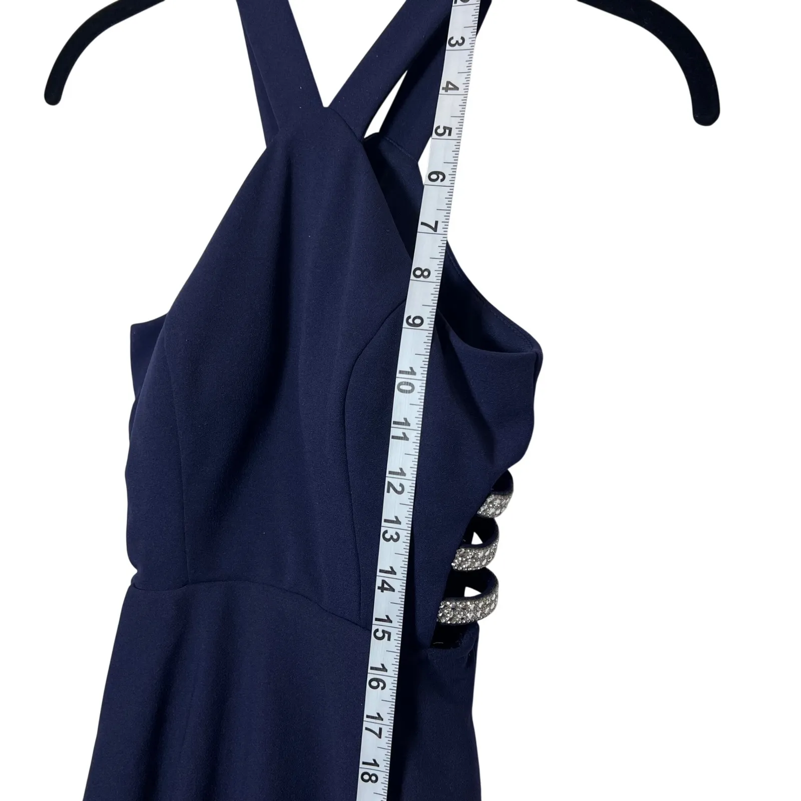 Speechless Navy Blue Halter High Low Rhinestone Side Cutout Formal Dress Size 0 - Image 2