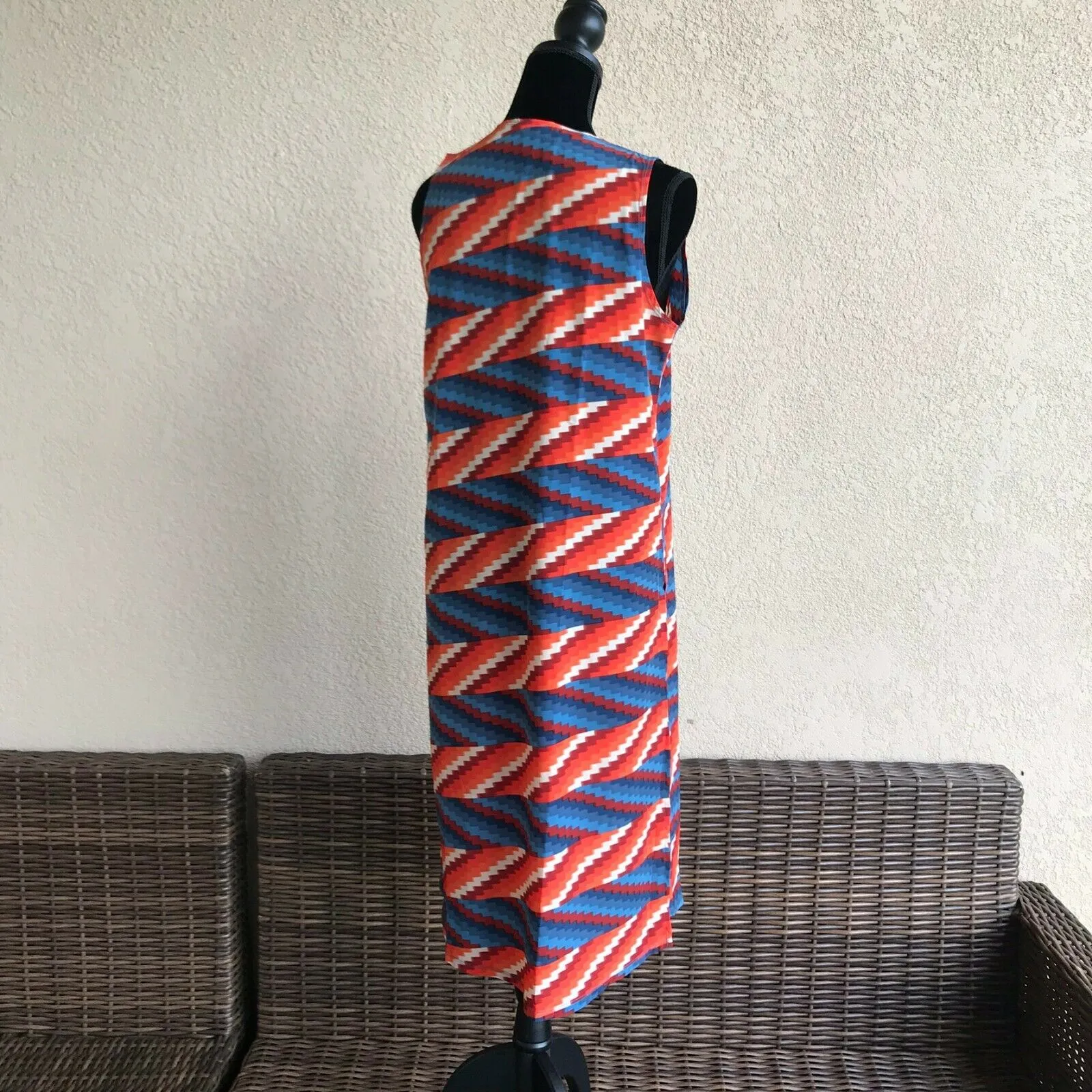 LuLaRoe Womens Duster Sz S Joy Long Vest Blue Orange Southwest Look Artsy Silky‎ - Image 4