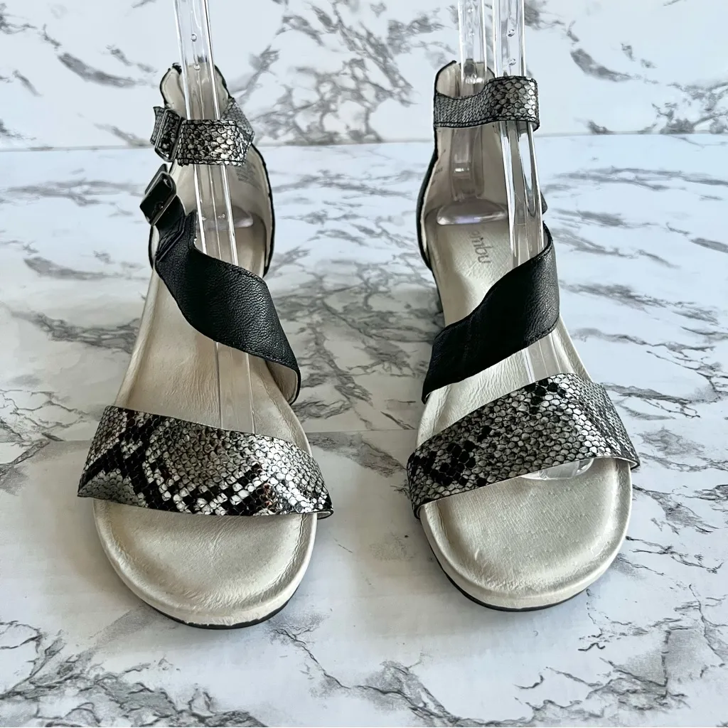 Jambu Capri Sandals Wedge Strappy Snakeskin Ankle Black Leather 8 Comfort Dressy - Image 5