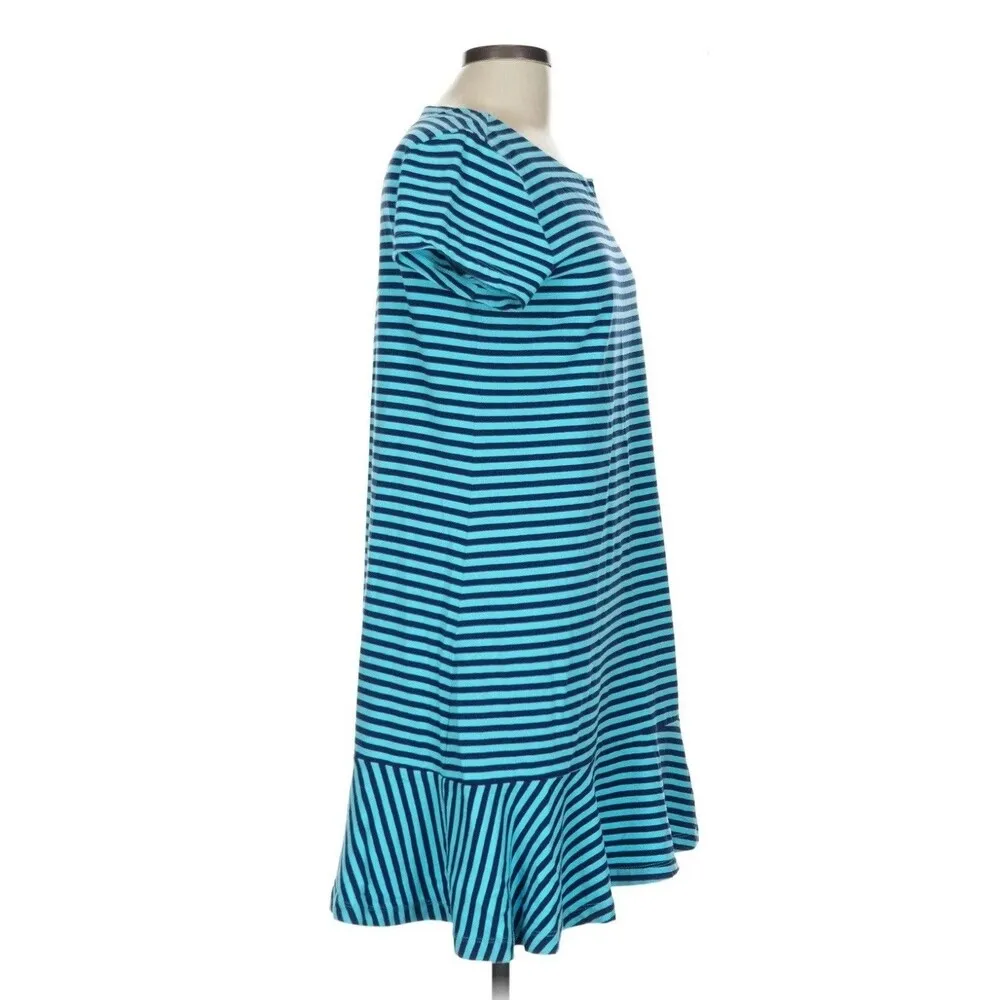 Lands' End Women Casual Dress Teal Blue Tonal Stripe 2X Cotton Short Sleeve Green - Image 6