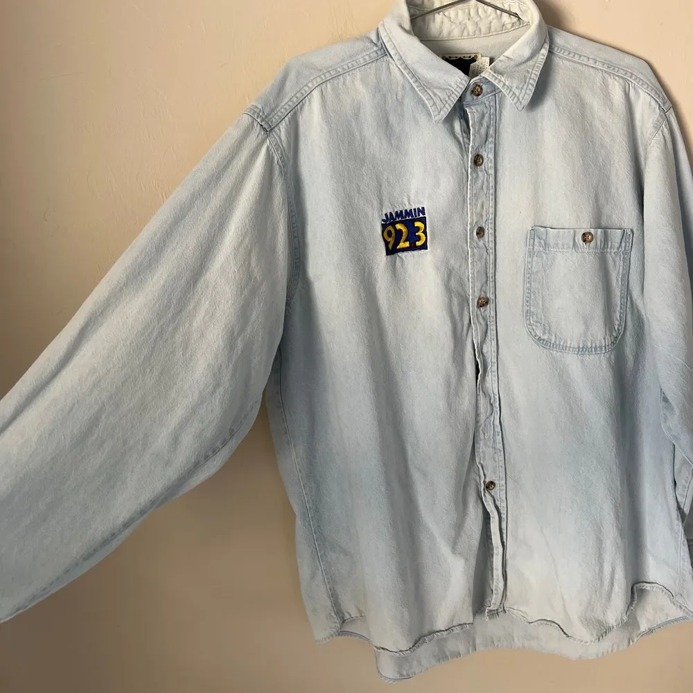 Vintage 90's JAMMIN 92.3 Button Down Chambray Shirt USA Made Size XL - Image 3