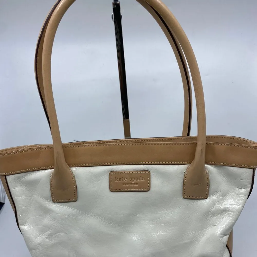 Kate Spade White Tan Leather Medium Size Handbag - Image 2