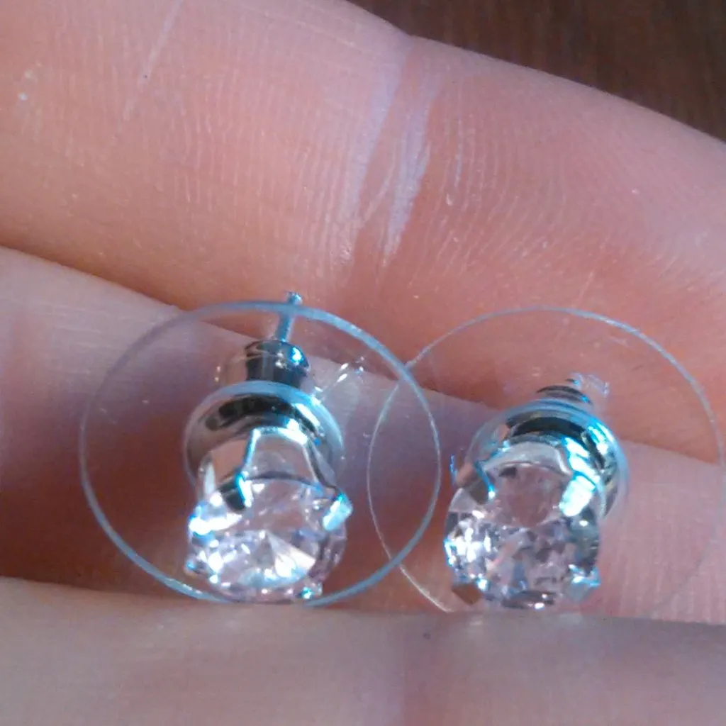 Simulated Pink Diamond Sterling Silver Stud Earrings - Image 2