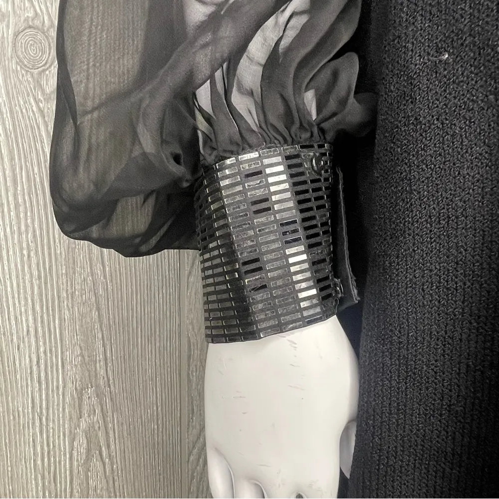 Vintage St. John designer black knit dress sheer long sleeve and sequin detail 8 - Image 2