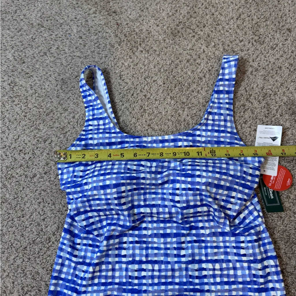 LL Bean SunSmart Tankini Top UPF 50+ Cobalt Gingham Resortwear Swim Tank Size 10 - Image 11