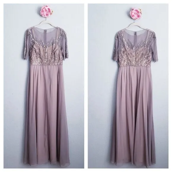 Adrianna Papell Taupe Beaded Illusion Neck Dress - Image 2