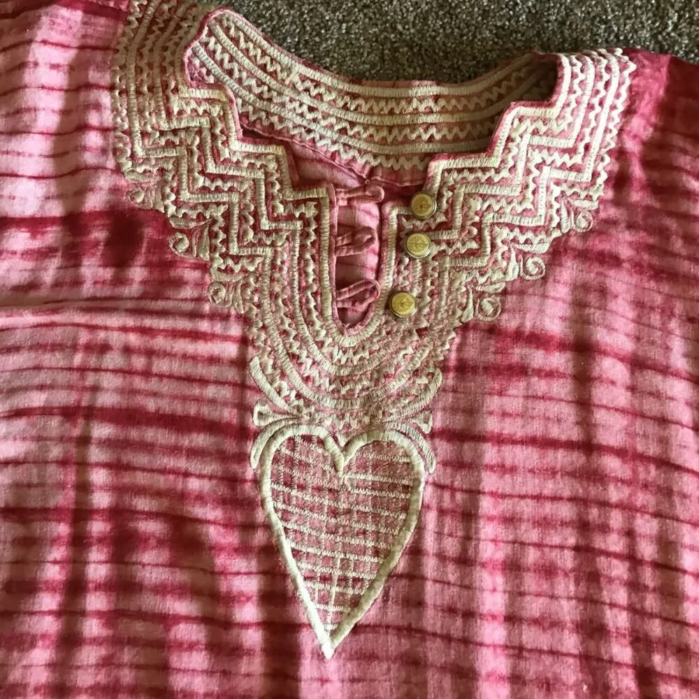 Womens Red White Tie‎ Dye Style Short Sleeve Embroidered Pullover Bohemian Dress Size undefined - Image 2