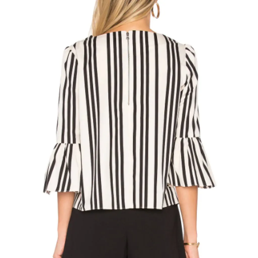 Alice and Olivia Bernice Stripe Ruffled Sleeve Top Size XS - Image 3