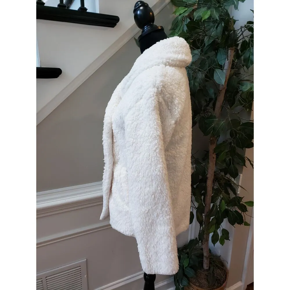 Boxercraft Audrey Coat Womens XS White Sherpa Fleece Shawl Neck Double Breasted - Image 13