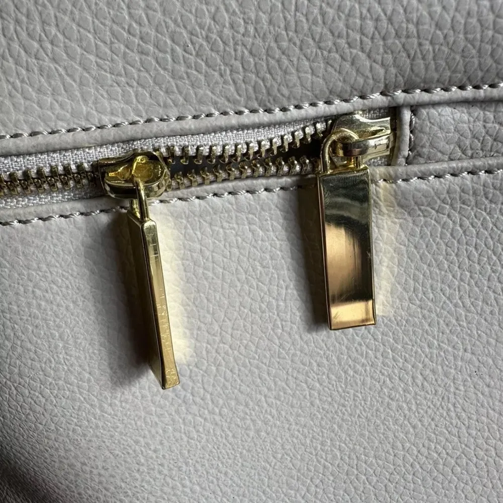 JOY Mangano Smart Chic pebbled Leather Double Decker Tote Taupe Purse Handbag - Image 5