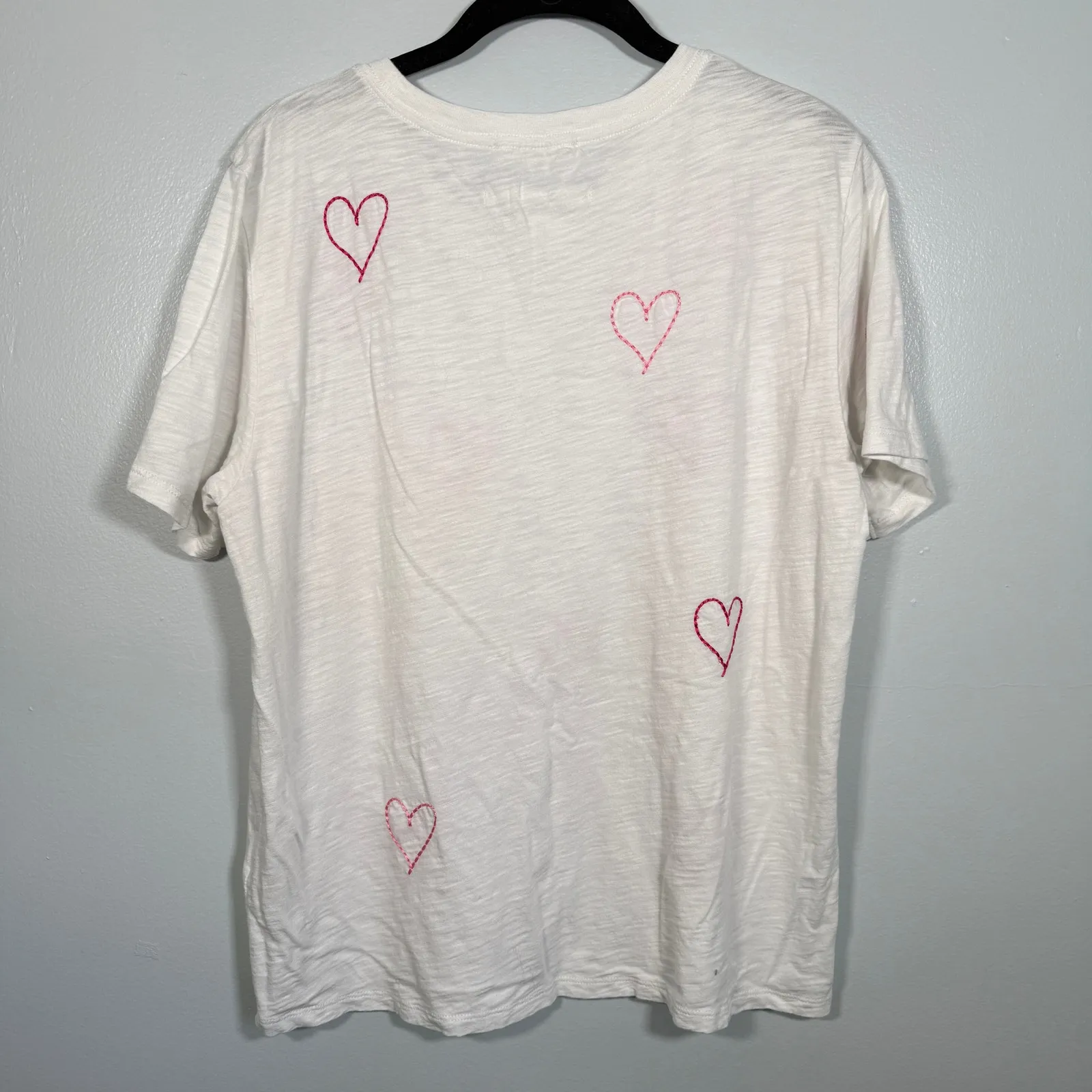 CHRLDR Embroidered Heart Tee White Pink Stitching Size Large 100% Cotton Slub - Image 2