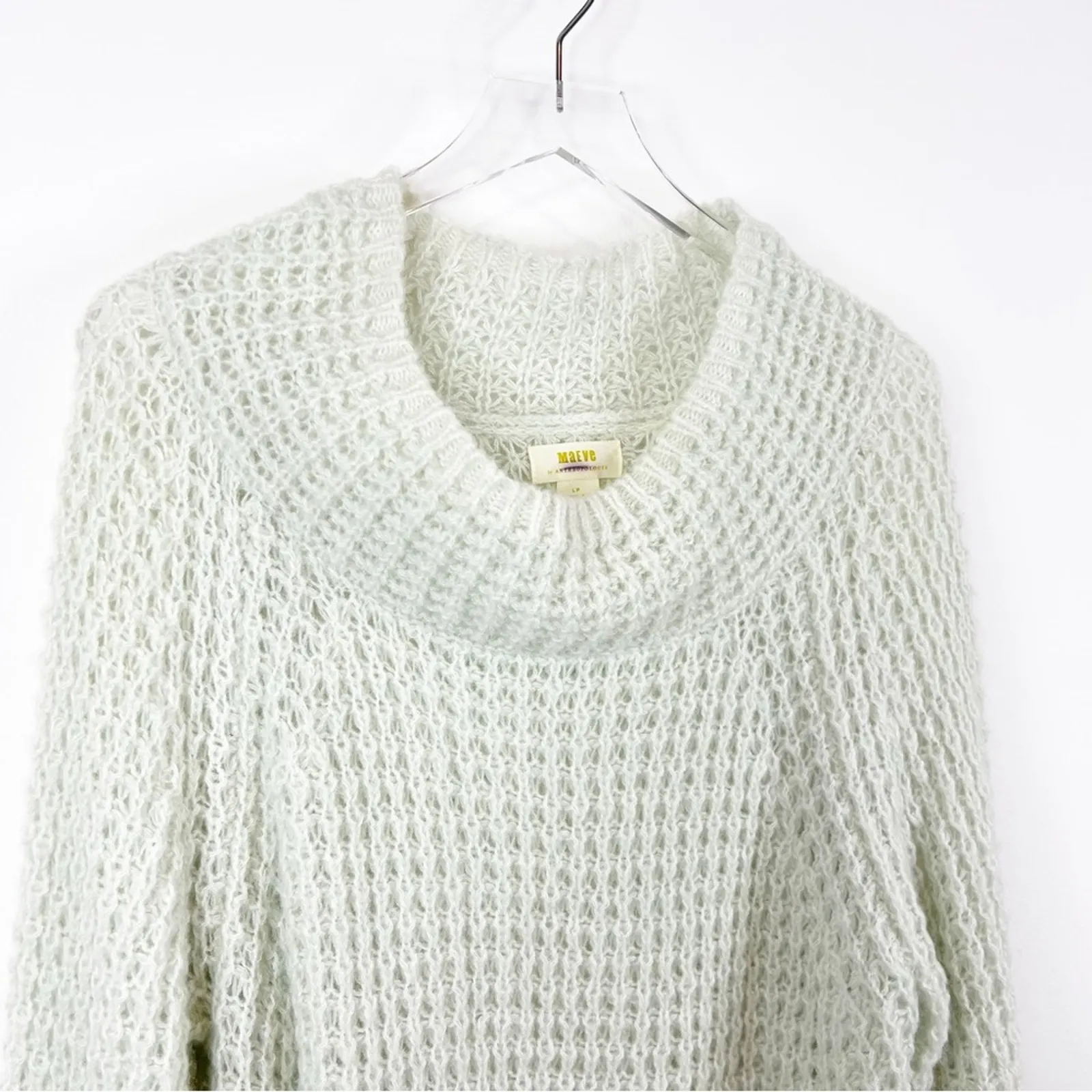 Anthropologie Maeve Dionne Wool Blend‎ Bell Sleeve Sweater LP Green - Image 5