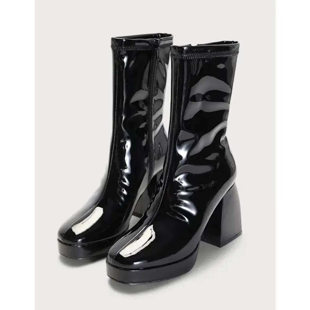 Lulus Women's Black Platform Boots Size 6 Casual Block Heel Edmen - Image 4