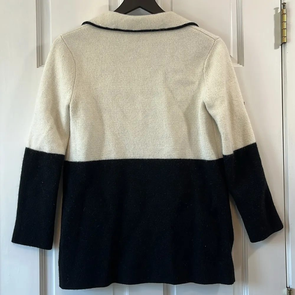 Talbots Creme & Black Color Block Knit Casual Cardigan Blazer - Size Small - Image 5