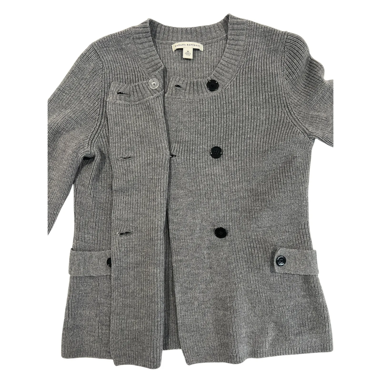 Banana Republic Gray Merino Fine Wool Sweater Women's Size M Button Cardigan - Image 5